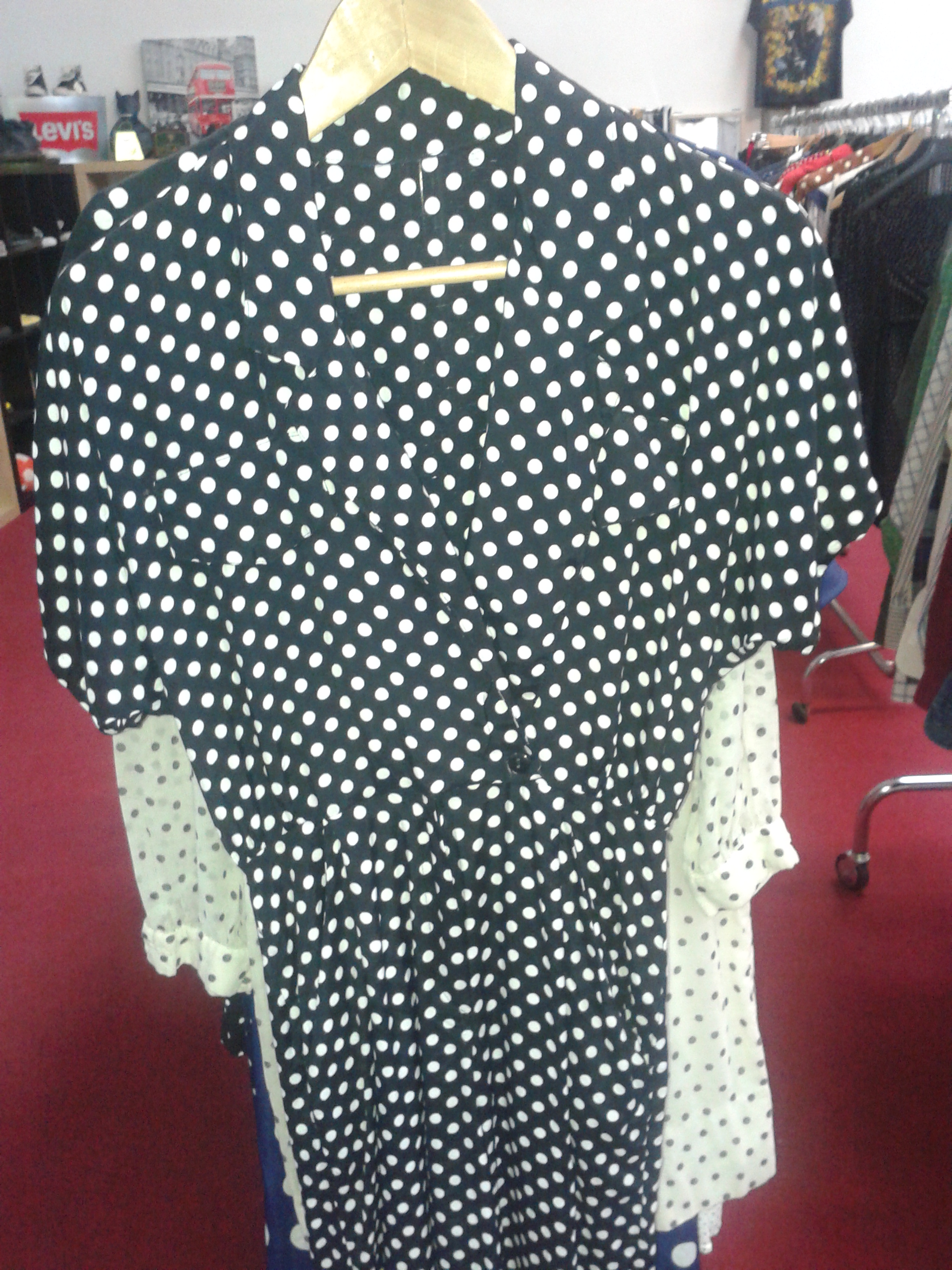 Chemise Vintage Femme Années 80 à Pois - Taille XL, Jaune, En Rayonne, Occasion Très Bon état